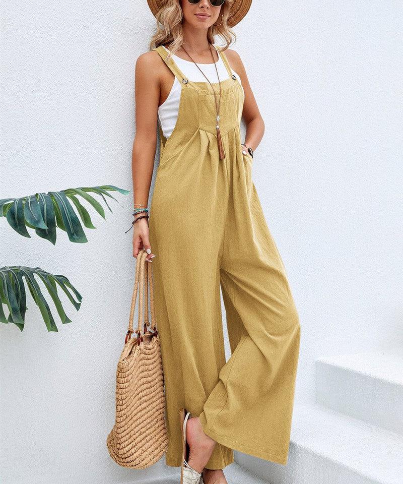 Cheky - Women Long Bib Pants Overalls Casual Loose Rompers Jumpsuits With Pockets