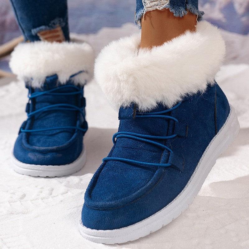 Cheky - Winter Fleece Snow Boots For Women New Style Furry Casual Flat Plush Shoes Women's Warm Ankle Boots