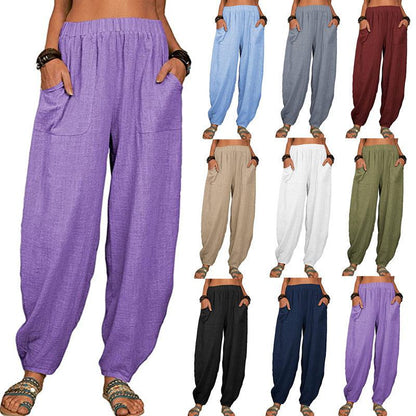 Cheky - Casual Loose Harem Pants Summer Fashion Solid Color Pockets Trousers Womens Clothing