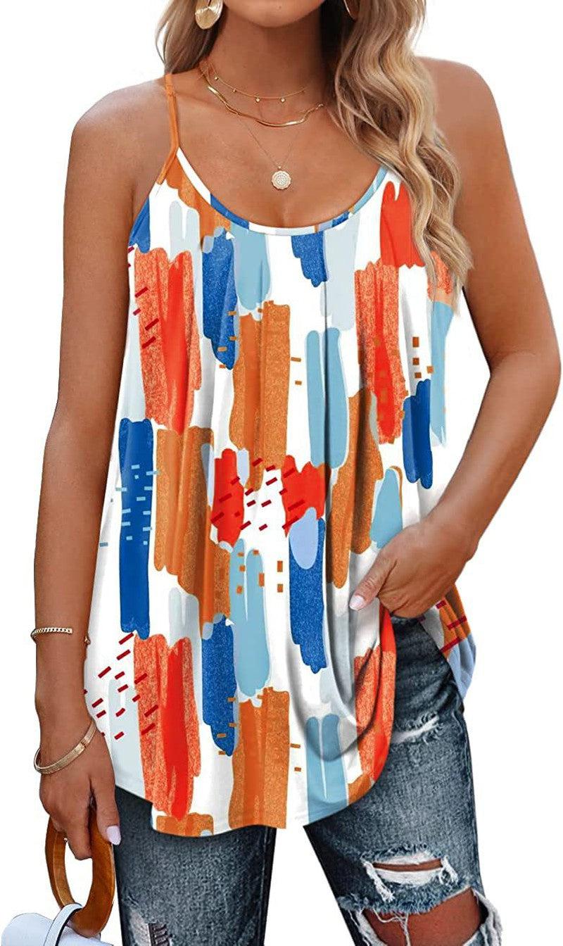 Cheky - Women's Summer Vest Pleated Spaghetti Strap Tank Top