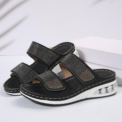 Cheky - New Air Cushion Wedges Sandals Summer Casual Rhinestone Slides Roman Sandals For Women Non-slip Beach Shoes