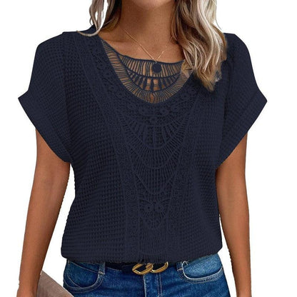 Cheky - Lace Patchwork Short-sleeved T-shirt Women's Clothing