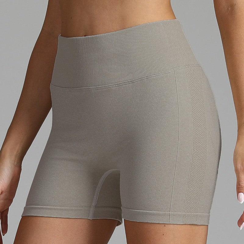 Cheky - Seamless Yoga Shorts Women Solid Color High Waist Hip-lifting Fitness Pants Running Sweatpants