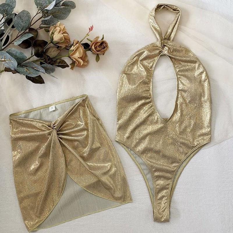 Cheky - New High Quality Hot Stamping Fabric Two Piece Glitter Bikini Backless Swimsuit