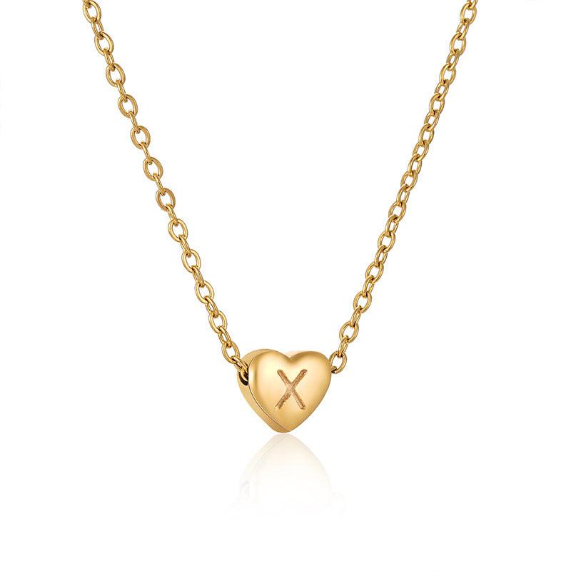 Cheky - Ins Style Love Letter Necklace Women Stainless Steel Heart-shaped Niche Clavicle Chain Fashion Necklace