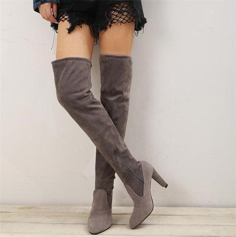 Cheky - Over-the-knee Boots High Heel Pointed-toe Frosted