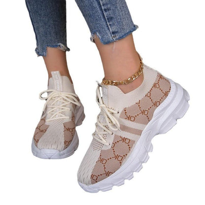 Cheky - Women's Breathable Canvas Sneakers Mesh Lace Up Flat Shoes Fashion Casual Lightweight Running Sports Shoes