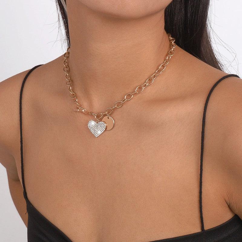 Cheky - Women's Round Heart Shape With Diamond Necklace