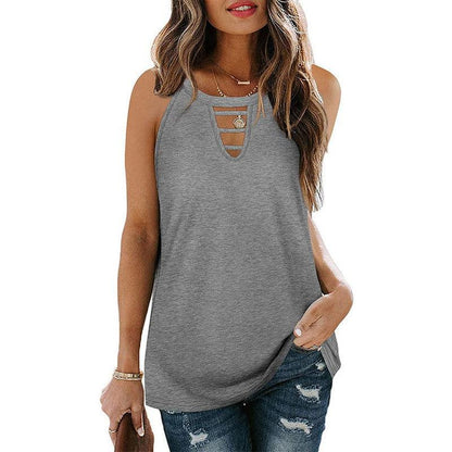 Cheky - Hollow Sleeveless Casual Vest Tshirt Women