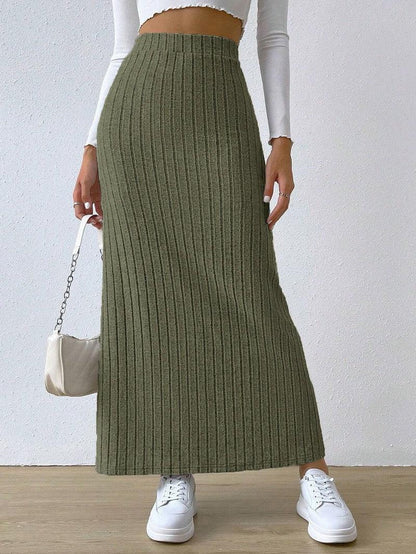 Cheky - Spring Long Skirt High Waist Side Slit Slim Fit Knitted Women's Dress