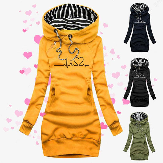 Cheky - Heart Print Long Clothes Women Hoodie Sweatshirt Pullover Tops