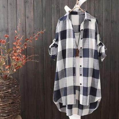 Cheky - Sunscreen shirt women's medium length plaid shirt women's casual coat