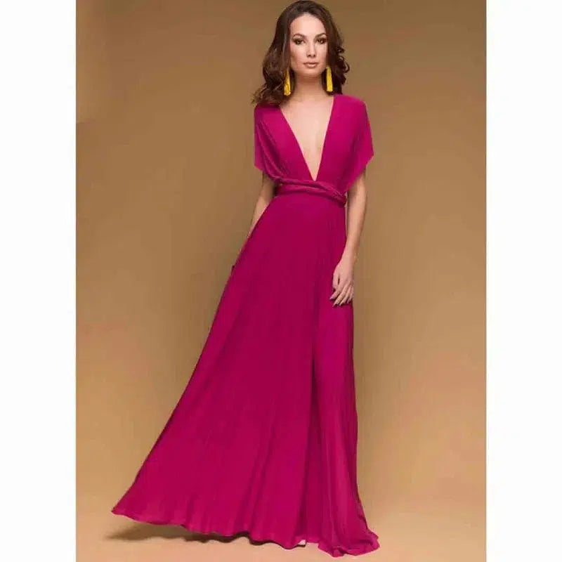 Cheky - Convertible Wrap Maxi Dress - Sexy Red Boho Party Wear