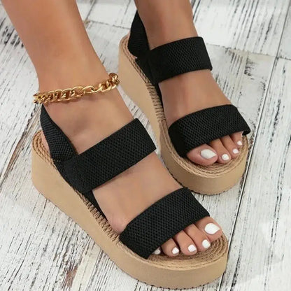 Cheky - New Minimalist Slingback Wedge Sandals Outdoor Summer Lightweight Slides Solid Color Thick Bottom Ladies Shoes Female Sandals