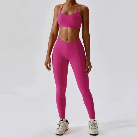 Cheky - Women Yoga Clothing Sets Athletic Wear High Waist Leggings And Top Two Piece Set Seamless Gym Tracksuit Fitness Workout Outfits