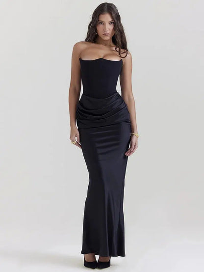 Cheky - Elegant Strapless Bodycon Maxi Dress - Sexy Black Off-Shoulder