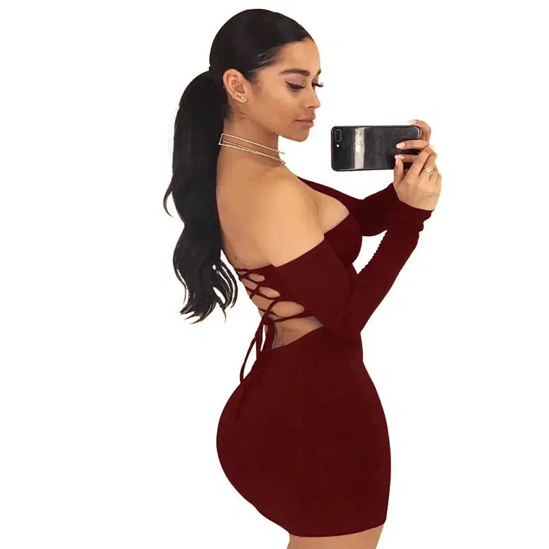 Cheky - Strapless large women long sleeve backless night club dress women