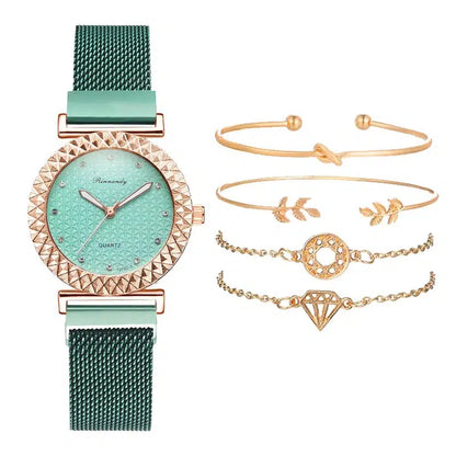 Cheky - 5PCS Women Watch Set Luxury Rose Gold Dress Quartz Watch Bracelet Ladies Sports Wrist Watch Clock Gift Women Relogio Feminino