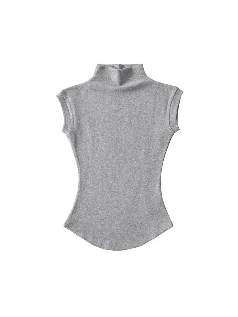 Cheky - Women Summer Sexy Turtleneck Sleeveless T-Shirts Tops Solid Slim Fit Pullovers Causal Tees Shirts Female Streetwear Basics Tees