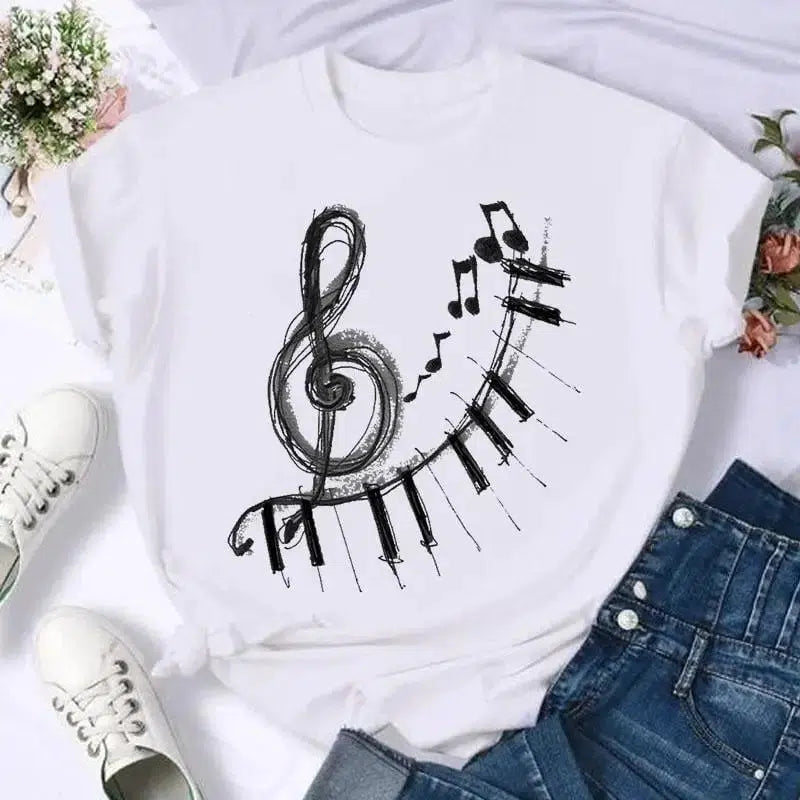 Cheky - Short Sleeve Butterfly Bow Sweet Flower Fashion Summer Women Print T Shirt Female Casual Top Tshirts Cartoon Graphic Tee T-Shirt