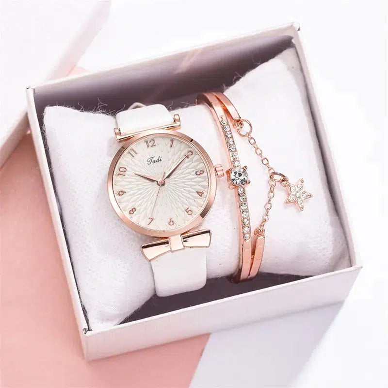 Cheky - 2pcs Set Luxury Women Bracelet Quartz Watches For Women Leather Watch Ladies Sports Dress Wrist Watch Clock Relogio Feminino