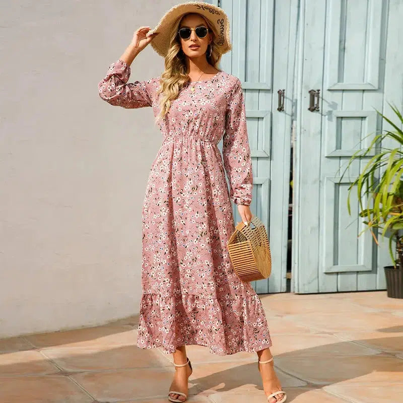 Cheky - 2023 Sping Summer Bohemian Women Maxi Dress Casual Long Sleeve High Waist Beach Woman Chiffon Dresses Floral Vestidoes Mujer New