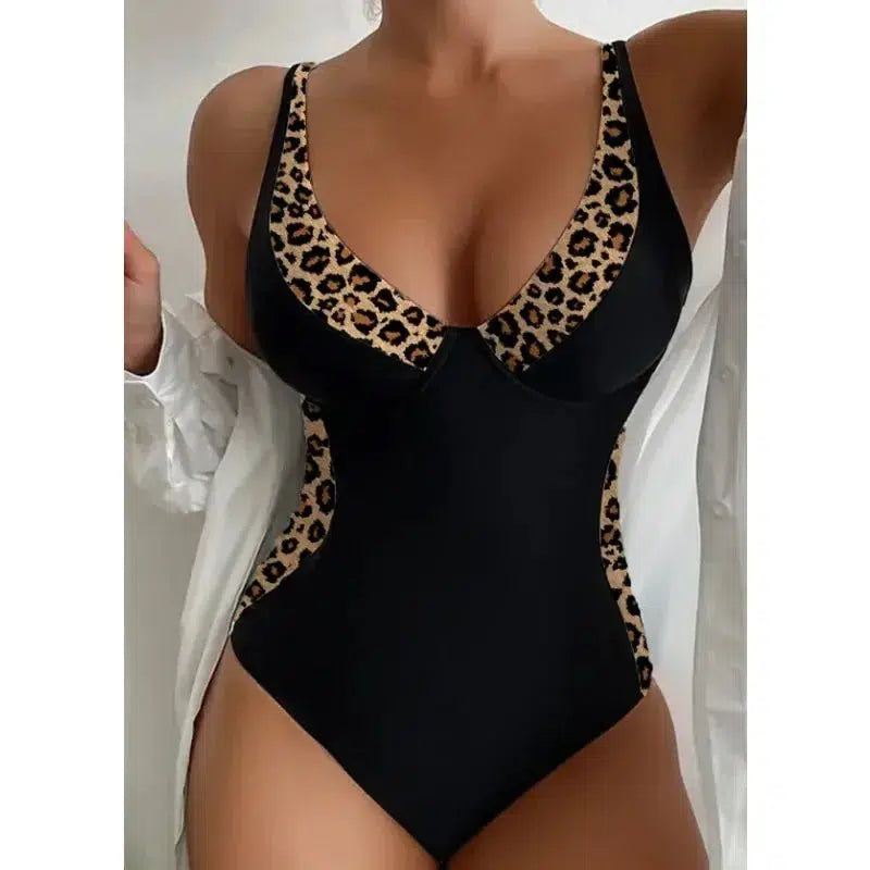 Cheky - One Piece High Waisted Swimsuit Women Push Up Padded Swimwear Female V-Neck Bathing Suits Swimwear Bodysuit Beachwear