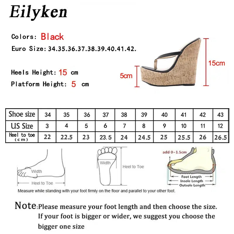 Cheky - Eilyken Designer High Heels Platform Wedges Women Slippers Summer Pinch Toe Slide Shoes Female Sandals Large Size 35-42