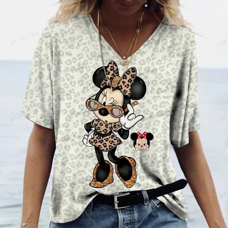 Cheky - New Women's T-Shirts Disney Mickey Mouse Print Top Fashion Simple Pattern T Shirts for Women Summer Leisure Female Streetwear ﻿