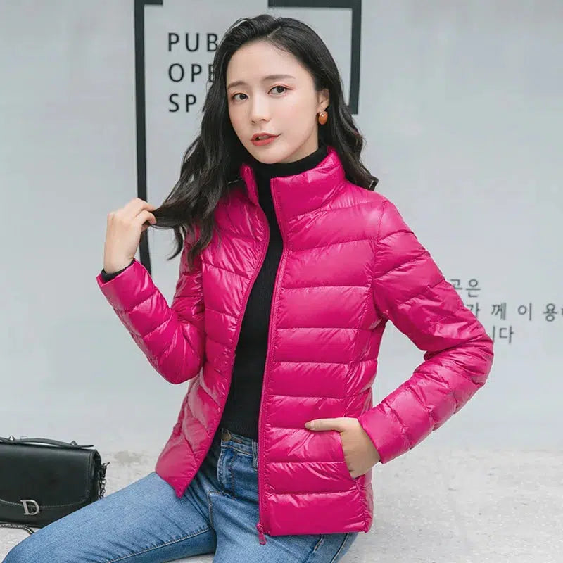 Cheky - Women Spring Jacket Fashion Short Ultra Lightweight Packable Puffer Coats 15 Colors Female Down Warm Korean Slim Fit Parkas 5XL