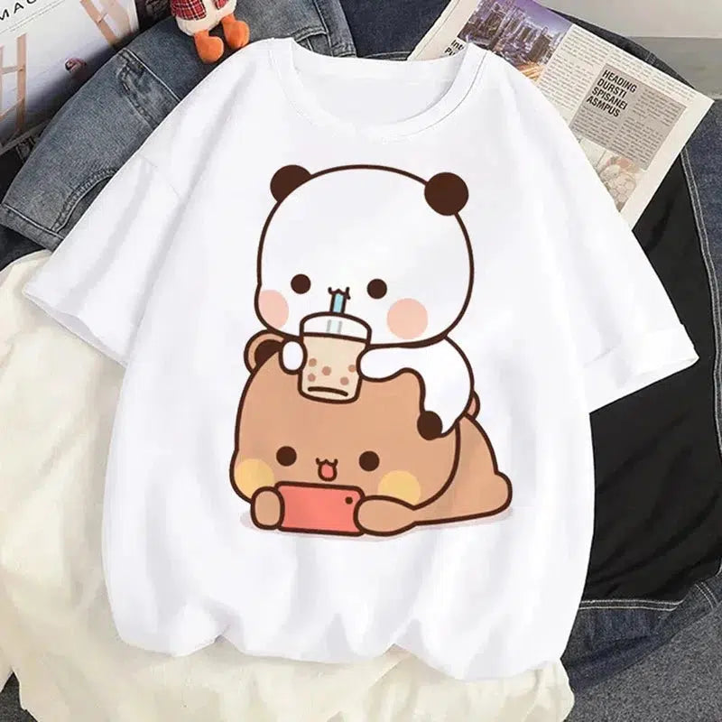 Cheky - Cute Bear LOVE T Shirt Women Bubu Dudu Couple Tops tee summer Short Sleeve tshirts female Korean Casual girl t-shirt camisetas