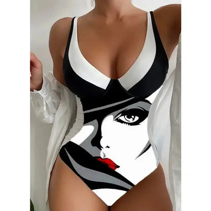 Cheky - One Piece High Waisted Swimsuit Women Push Up Padded Swimwear Female V-Neck Bathing Suits Swimwear Bodysuit Beachwear