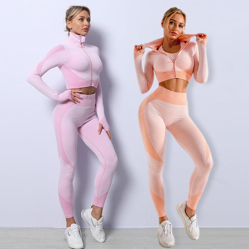 Cheky - 3PCS Yoga Set Seamless Sport Set Women Gym Clothing Leggings Women Crop Top Sports Bra Women Fitness Gym Set Womens Outfits Tracksuit