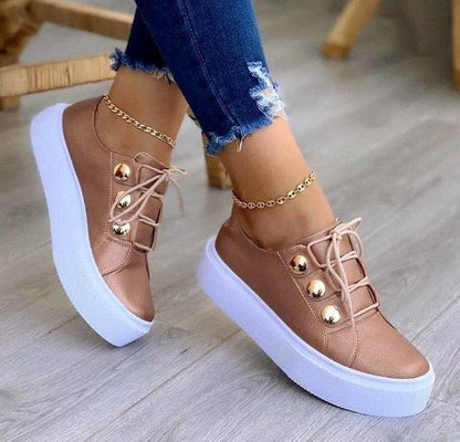 Cheky - Lace-up Flats Sneakers Women Rivet Casual Shoes