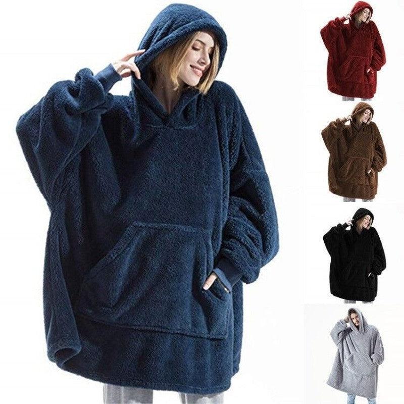 Cheky - Hoodie Sweatshirt With Big Pocket Tops Sweater Comfortable Loose Double-Sided Fleece Thicker Wearable Blanket