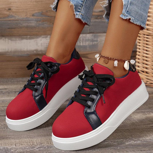 Cheky - New Lace-up Flats Women Walking Sports Skateboard Shoes Retro Fashion Casual Sneakers