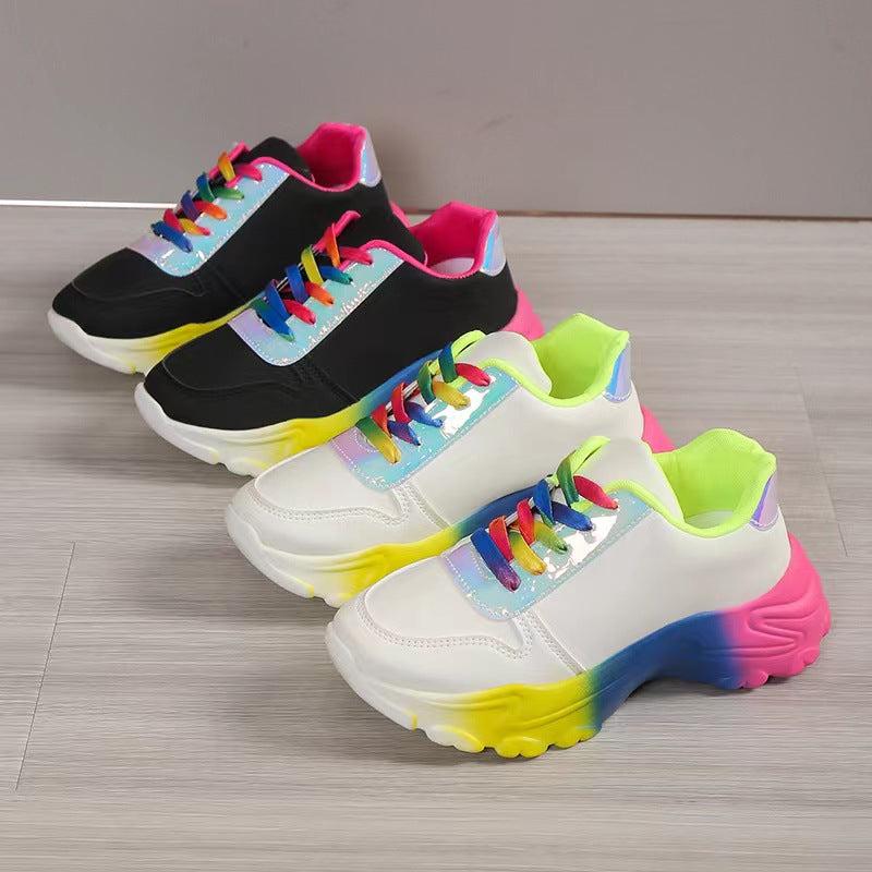 Cheky - INS Style Rainbow Color Sports Shoes For Women Thick Bottom Lace-up Sneakers Fashion Casual Lightweight Running Walking Shoes