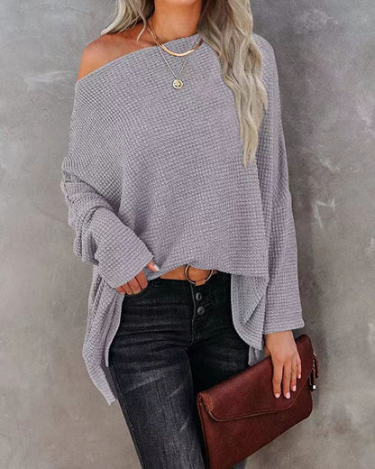 Cheky - Women's Casual Off-the-shoulder Batwing Long Sleeve Pullover Sweater