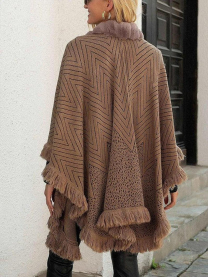 Cheky - Autumn And Winter New Luxury Wool Collar Tassel Shawl Sweater Cloak