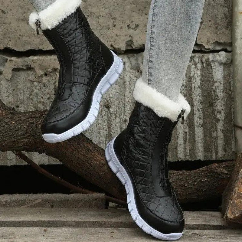 Cheky - Black Boots For Women Shoes Winter Push Warm Combat Boots With Front Zipper