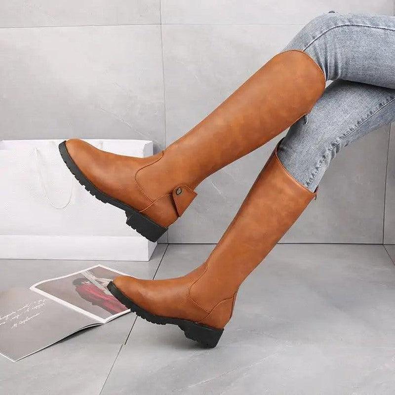 Cheky - But Knee High Thick Heel Fashion Simple Side Zipper Knight Boots Women