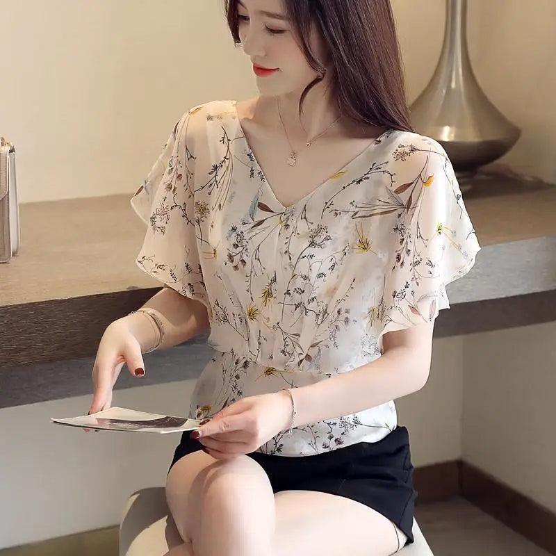 Cheky - Chiffon top women's short sleeve