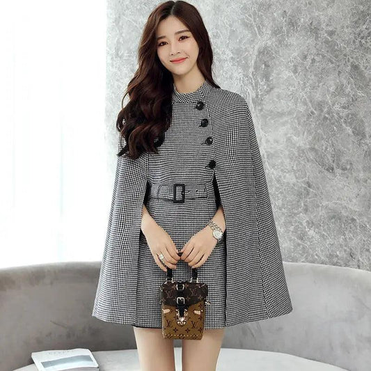 Cheky - Design Wool Cape Lace-up Collar Coat