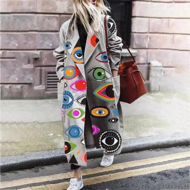 Cheky - Fashion Printing Stitching Long Dragon And Phoenix Coat