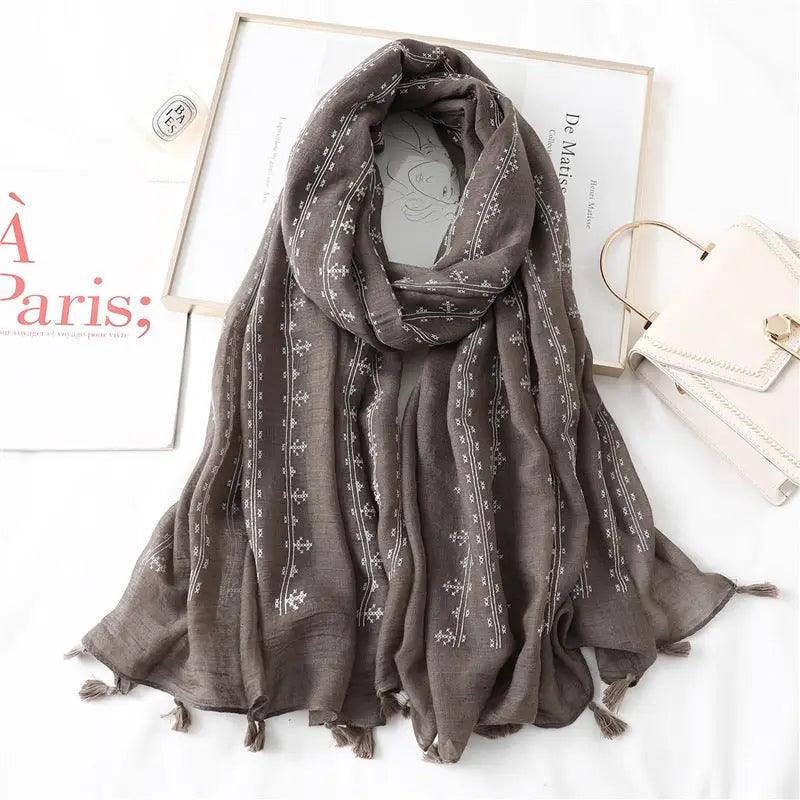 Cheky - Fashion Tassel Cotton Linen Thin Yarn Scarf