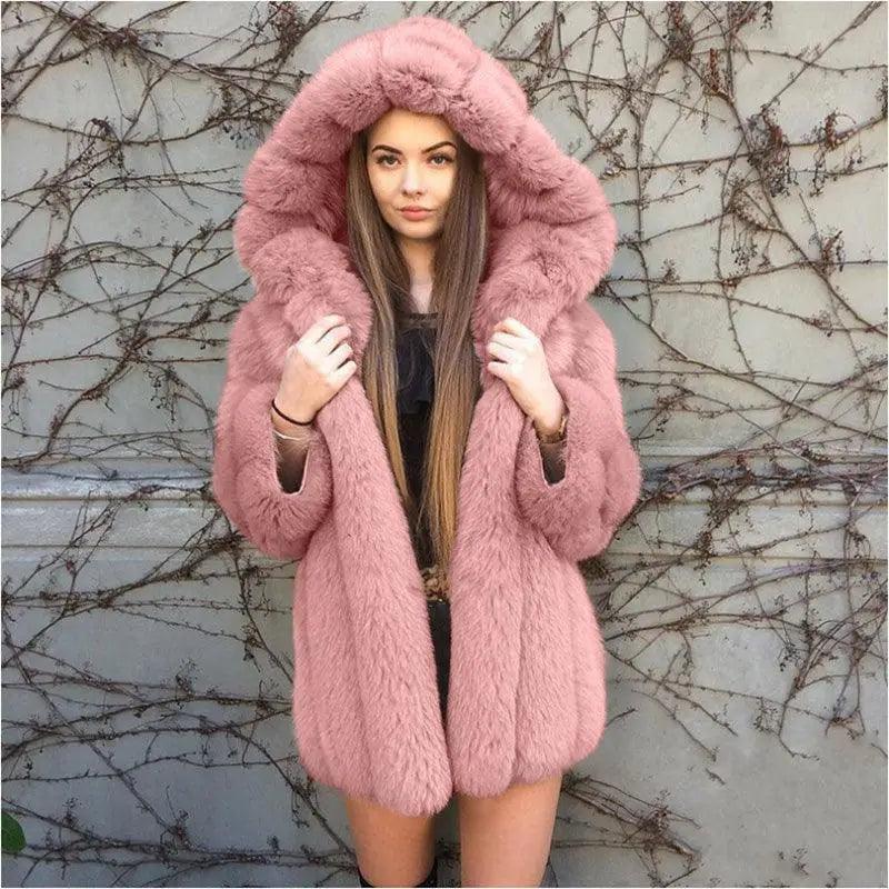 Cheky - Fashion Temperament Faux Fur Coat Women's Mid-length