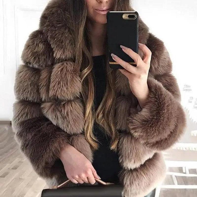 Cheky - Fur fox fur hooded women's coat