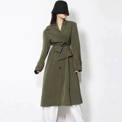 Cheky - Irregular-panel Single-breasted Lapel Long Coat