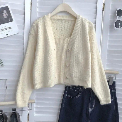 Cheky - Loose Single-breasted V-neck Long-sleeved Knit Cardigan Is