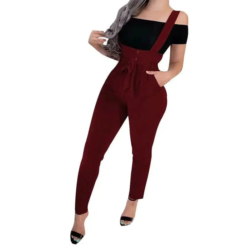 Cheky - Women's high waist casual jumpsuit suspenders